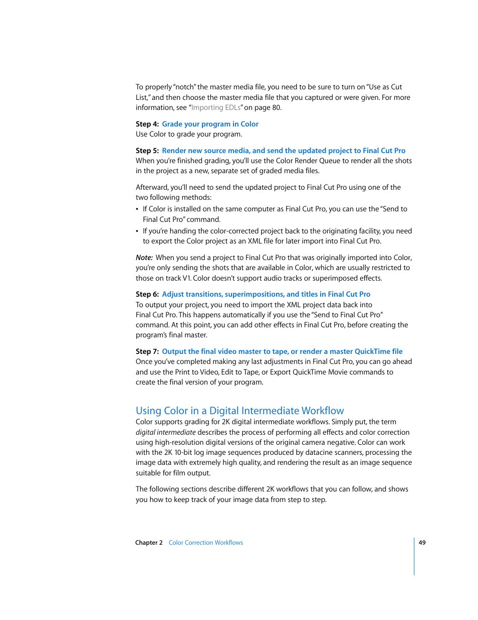 Using color in a digital intermediate workflow, P. 49) | Apple Color 1.0 User Manual | Page 49 / 364