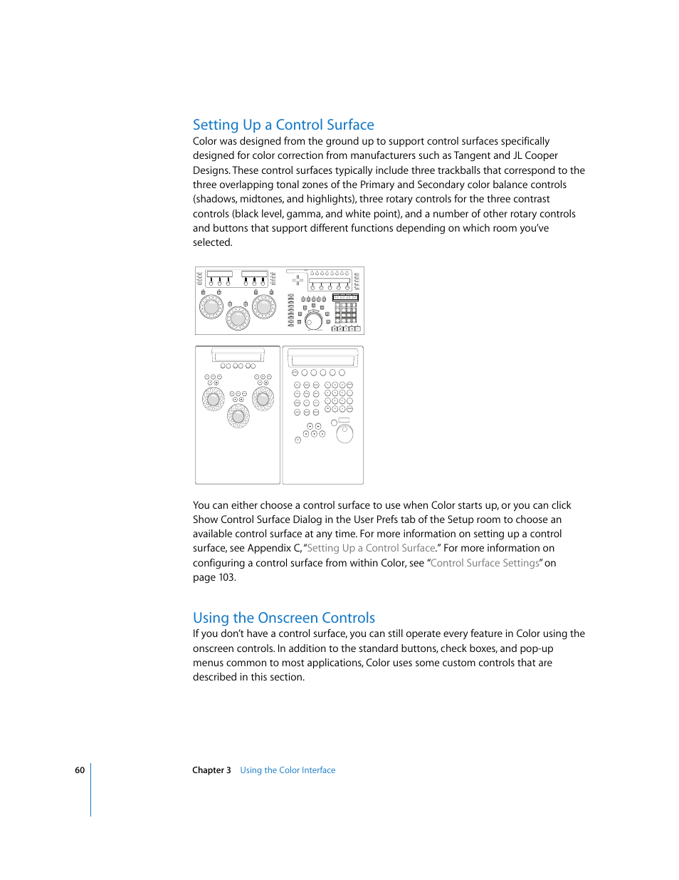 Setting up a control surface, Using the onscreen controls, P. 60) | 60 chapter 3 using the color interface | Apple Color 1.0 User Manual | Page 60 / 364