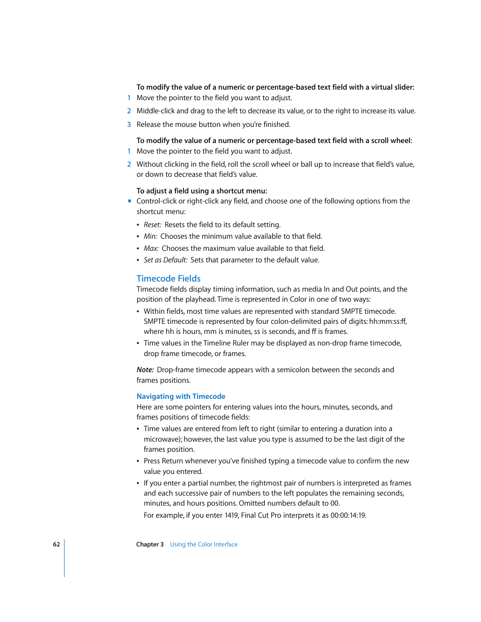 Timecode fields | Apple Color 1.0 User Manual | Page 62 / 364