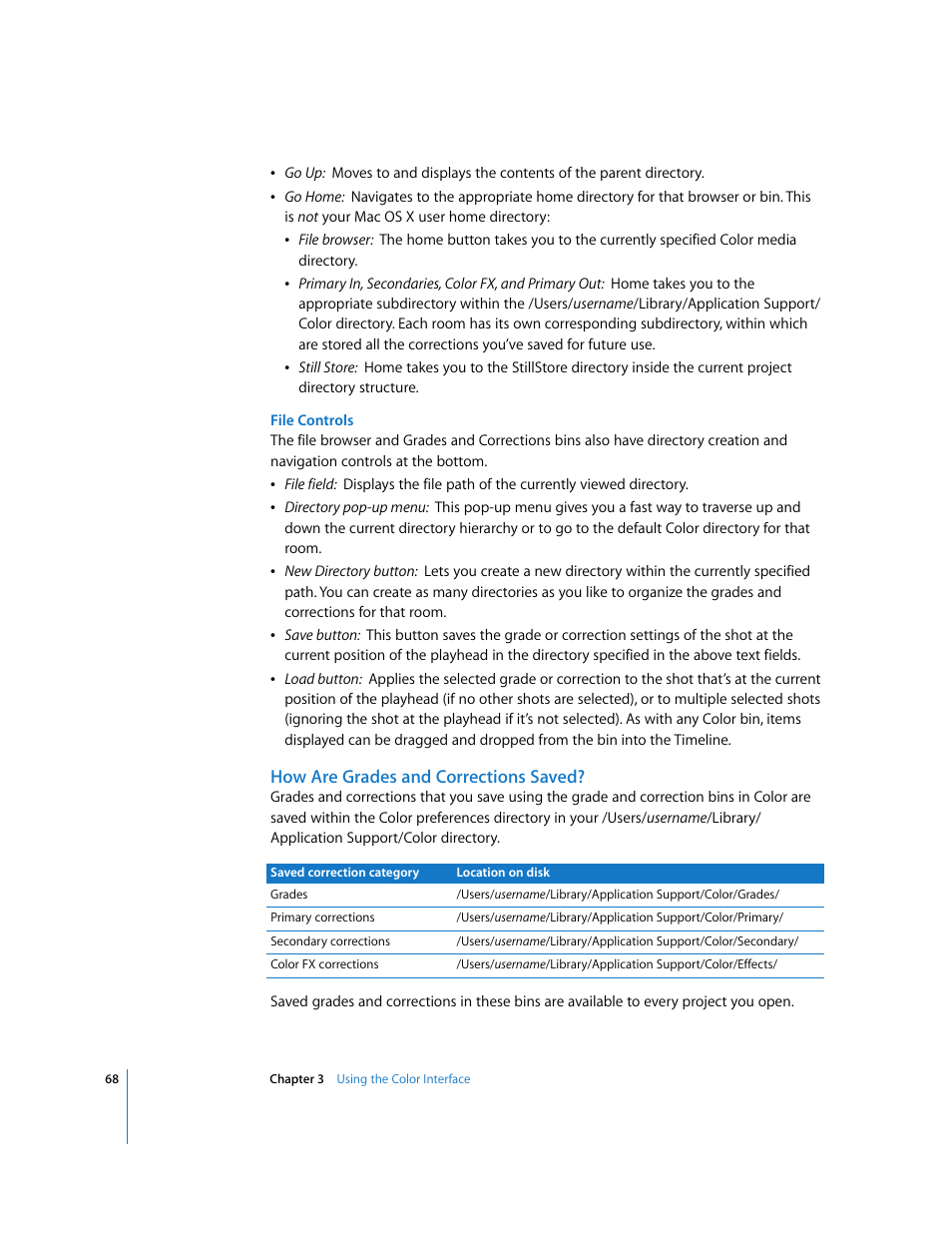 How are grades and corrections saved | Apple Color 1.0 User Manual | Page 68 / 364