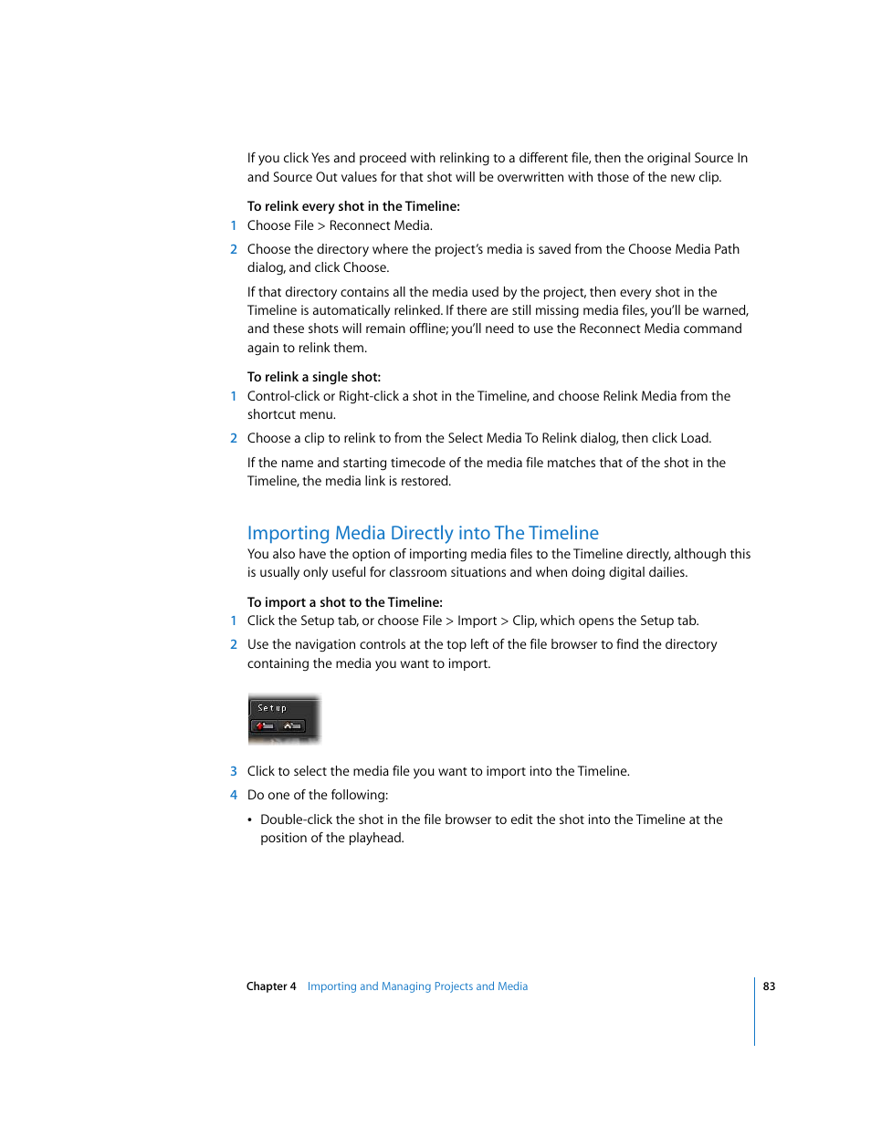 Importing media directly into the timeline, P. 83) | Apple Color 1.0 User Manual | Page 83 / 364