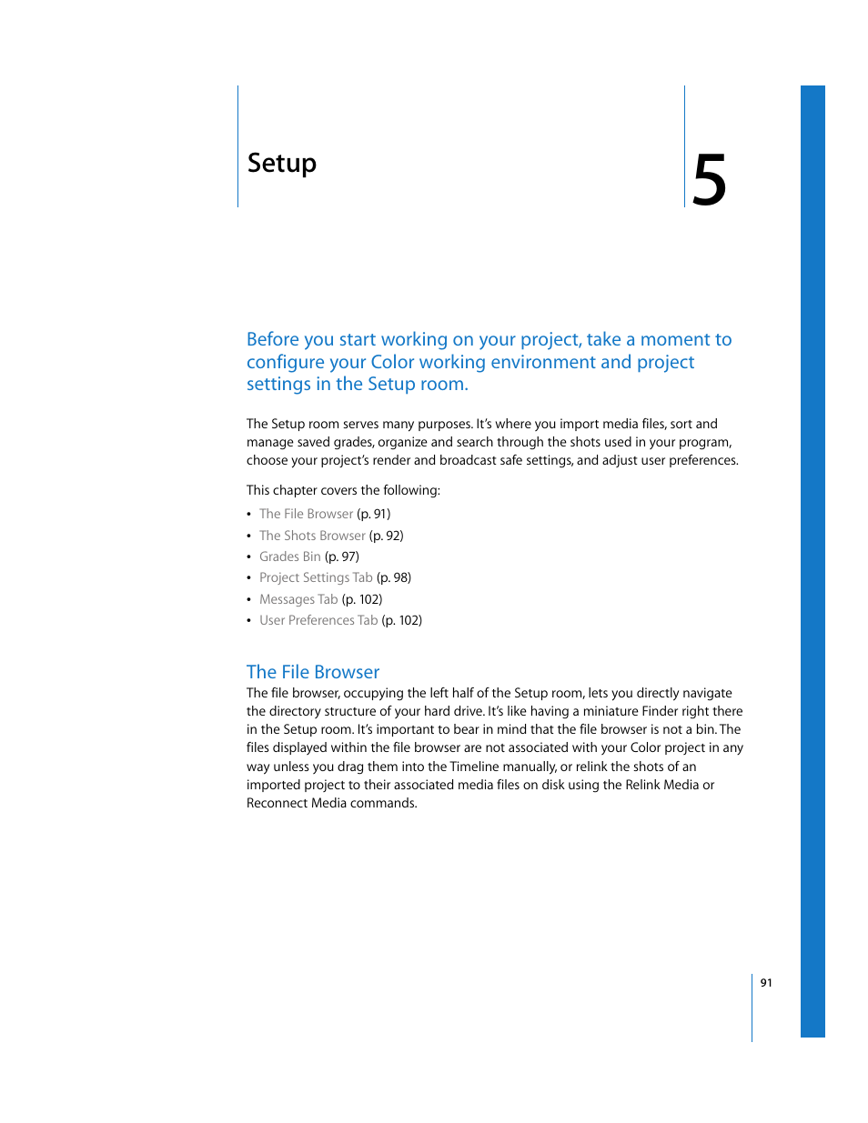 Setup, The file browser, Chapter 5 | See chapter 5 | Apple Color 1.0 User Manual | Page 91 / 364