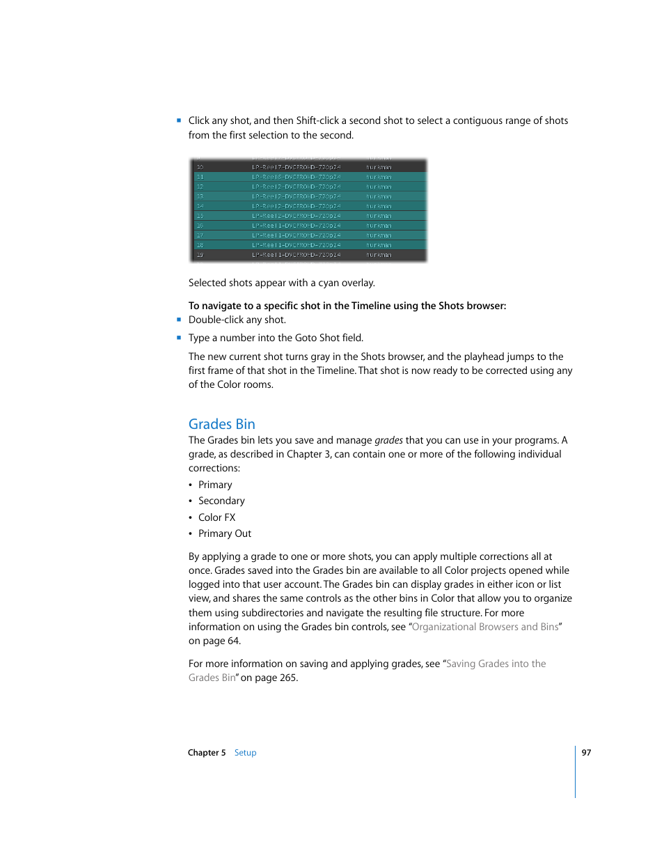 Grades bin, P. 97) | Apple Color 1.0 User Manual | Page 97 / 364