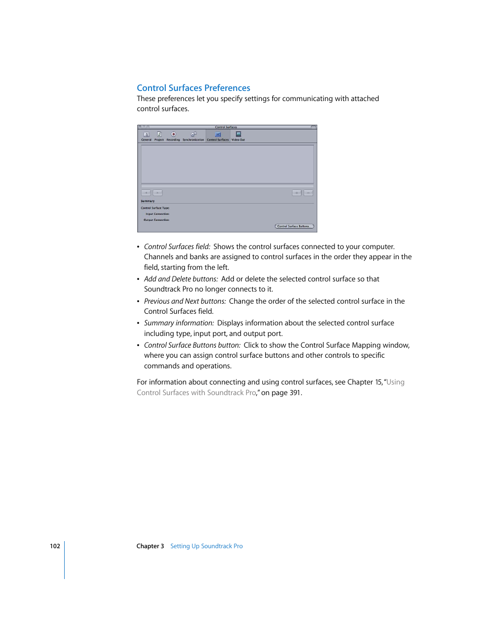 Control surfaces preferences | Apple Soundtrack Pro 2 User Manual | Page 102 / 566