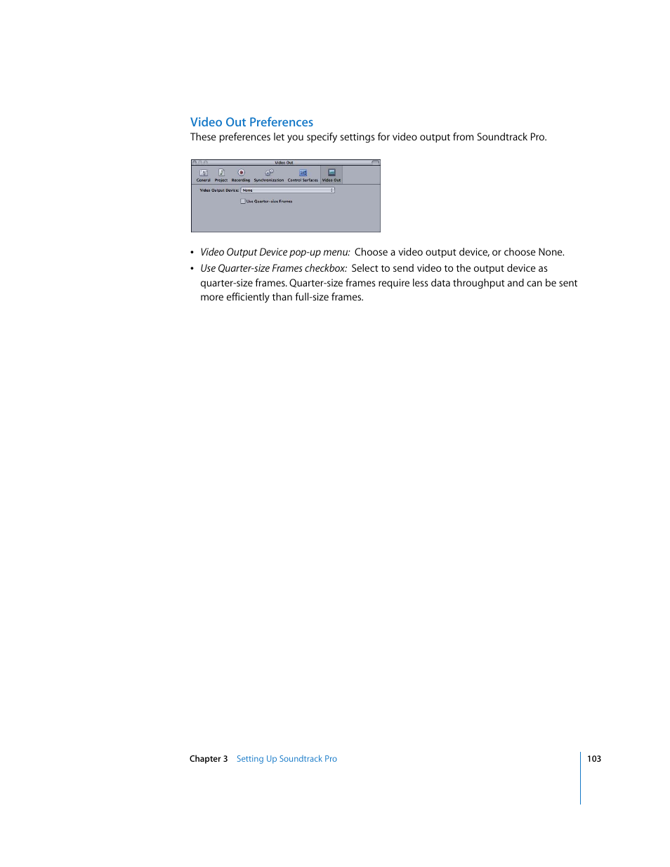 Video out preferences | Apple Soundtrack Pro 2 User Manual | Page 103 / 566
