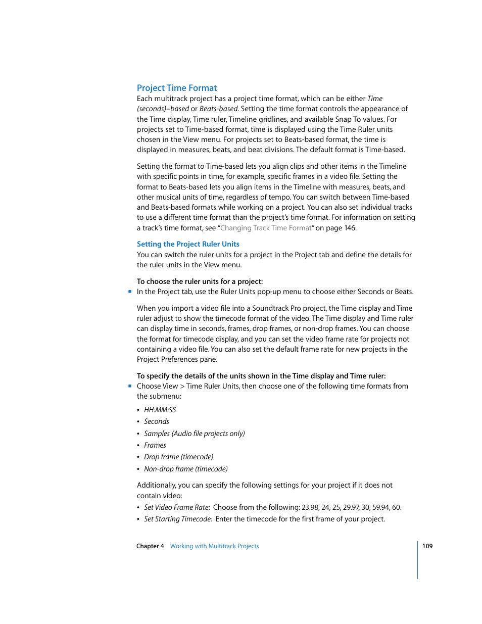 Project time format | Apple Soundtrack Pro 2 User Manual | Page 109 / 566