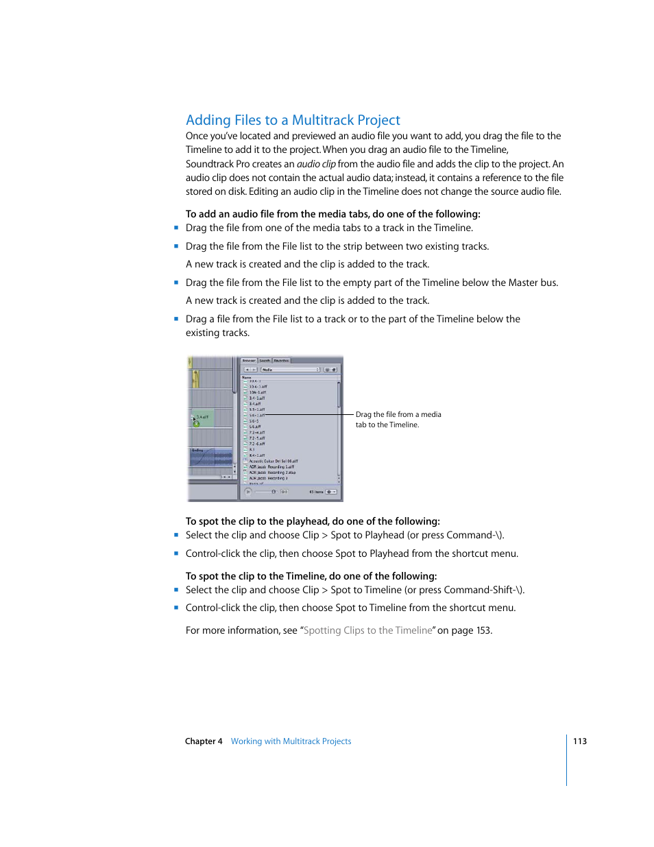 Adding files to a multitrack project | Apple Soundtrack Pro 2 User Manual | Page 113 / 566