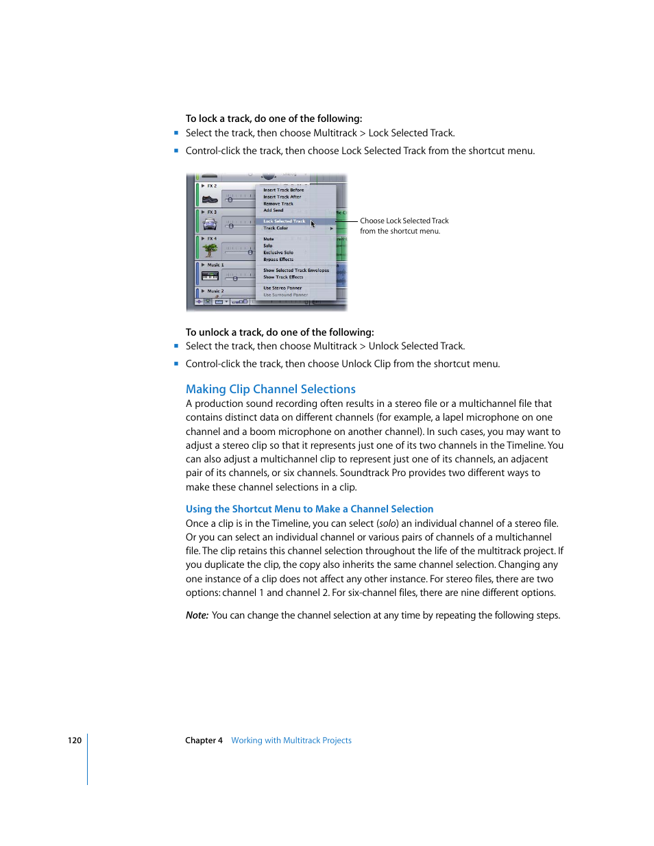 Making clip channel selections | Apple Soundtrack Pro 2 User Manual | Page 120 / 566