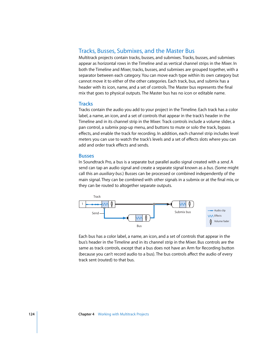 Tracks, busses, submixes, and the master bus, Tracks, Busses | Apple Soundtrack Pro 2 User Manual | Page 124 / 566