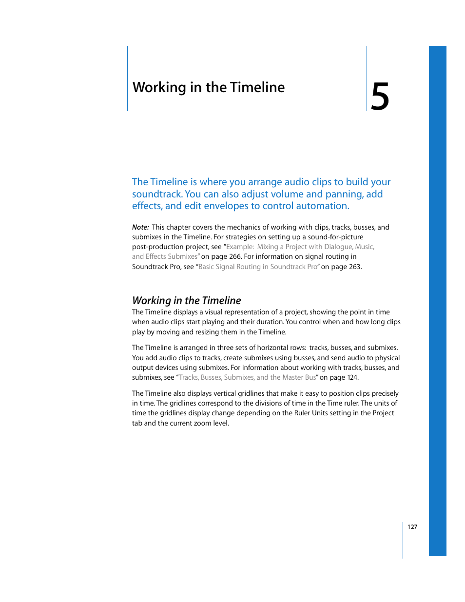 Working in the timeline, Chapter 5, Ead chapter 5 | Working in, The timeline | Apple Soundtrack Pro 2 User Manual | Page 127 / 566