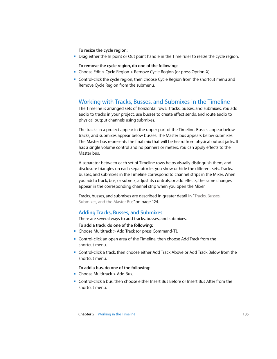 Adding tracks, busses, and submixes | Apple Soundtrack Pro 2 User Manual | Page 135 / 566