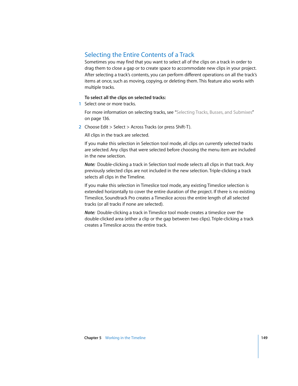 Selecting the entire contents of a track | Apple Soundtrack Pro 2 User Manual | Page 149 / 566