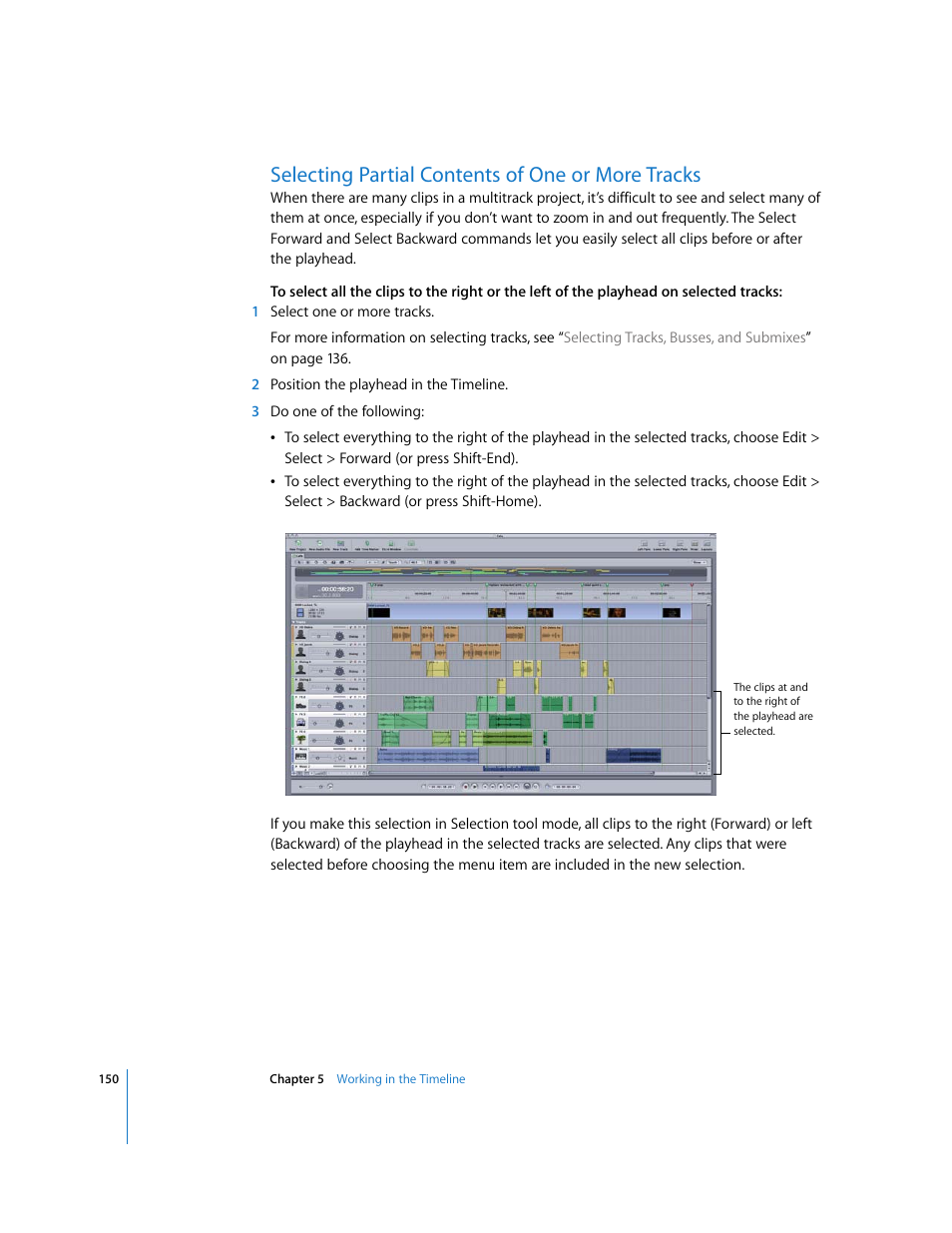 Selecting partial contents of one or more tracks | Apple Soundtrack Pro 2 User Manual | Page 150 / 566