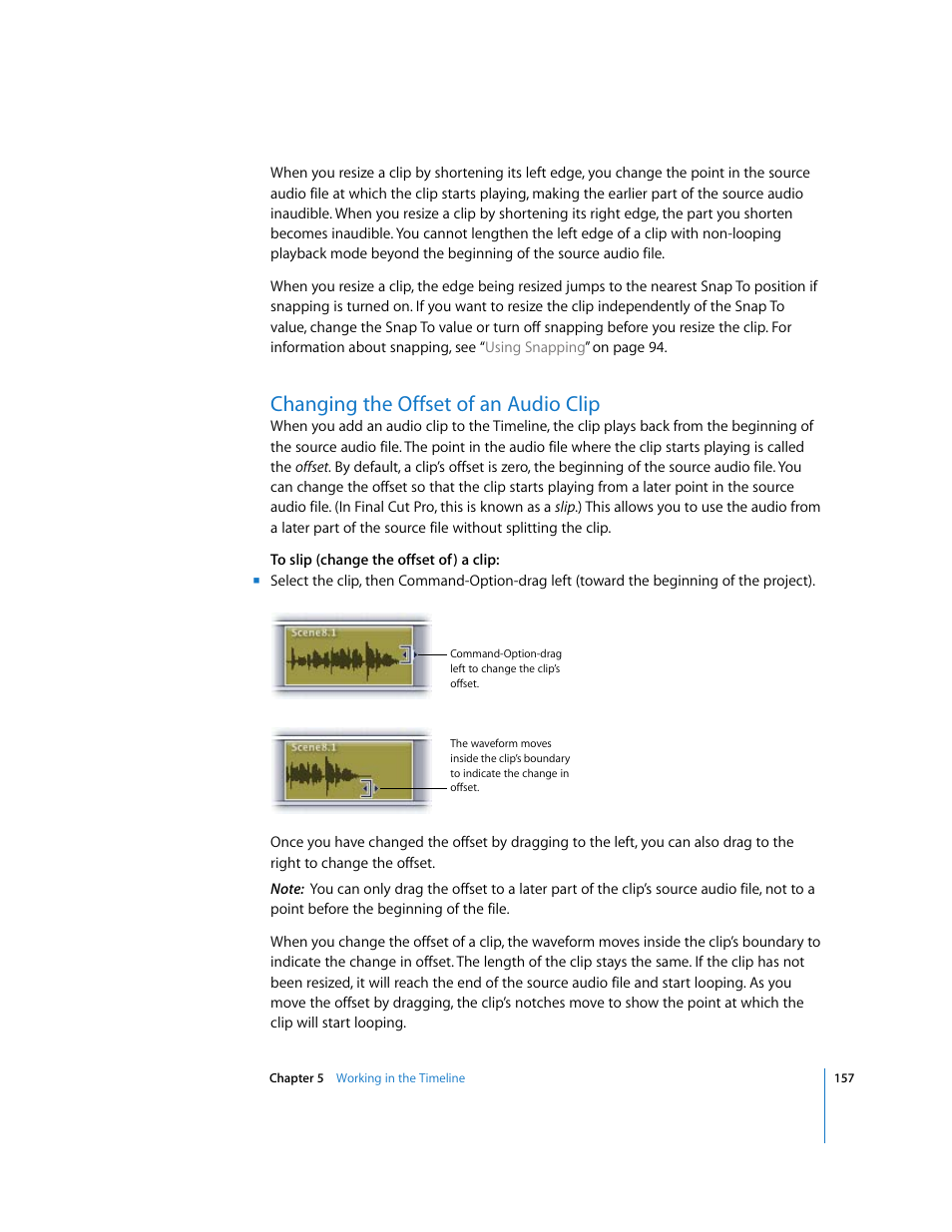 Changing the offset of an audio clip | Apple Soundtrack Pro 2 User Manual | Page 157 / 566