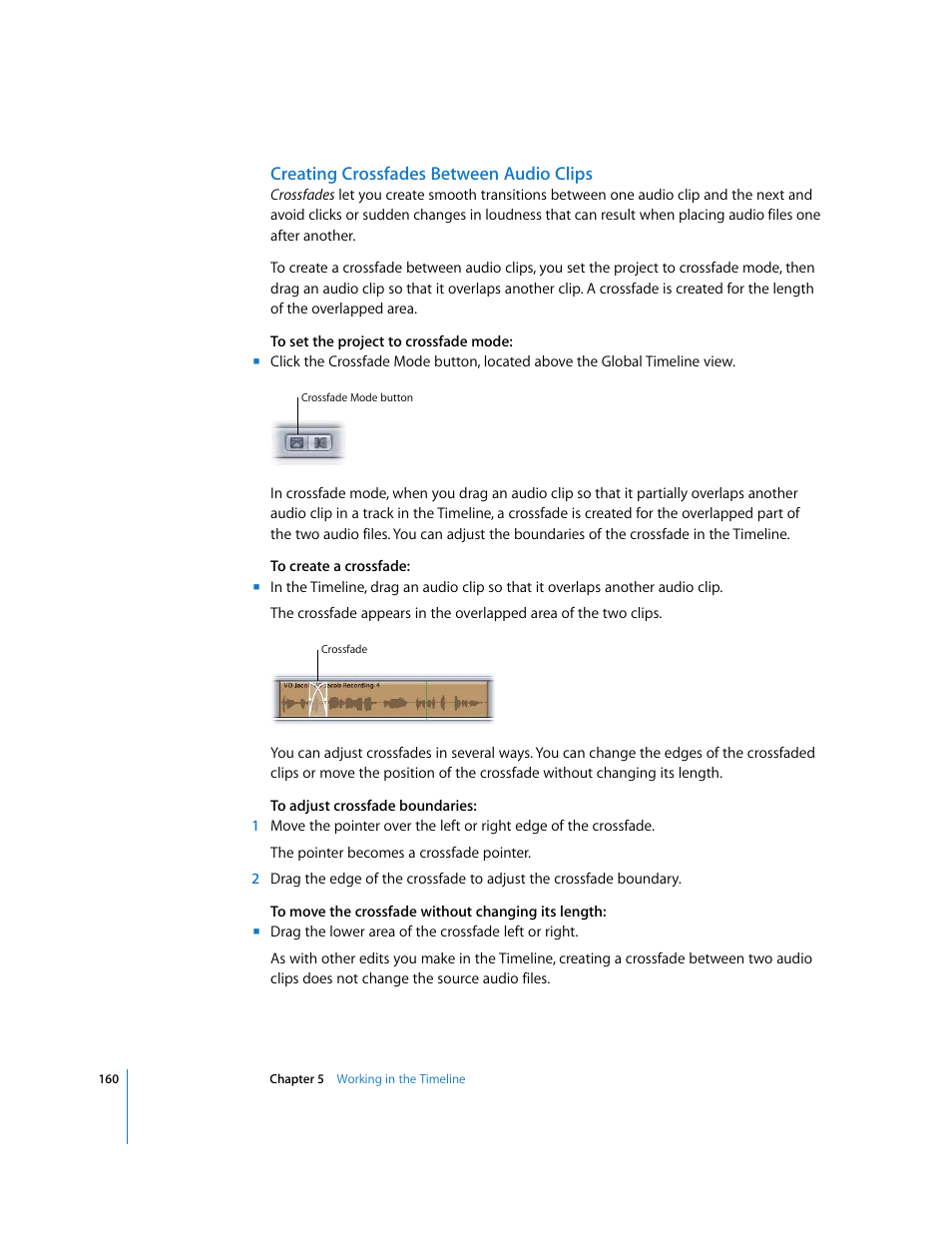 Creating crossfades between audio clips | Apple Soundtrack Pro 2 User Manual | Page 160 / 566