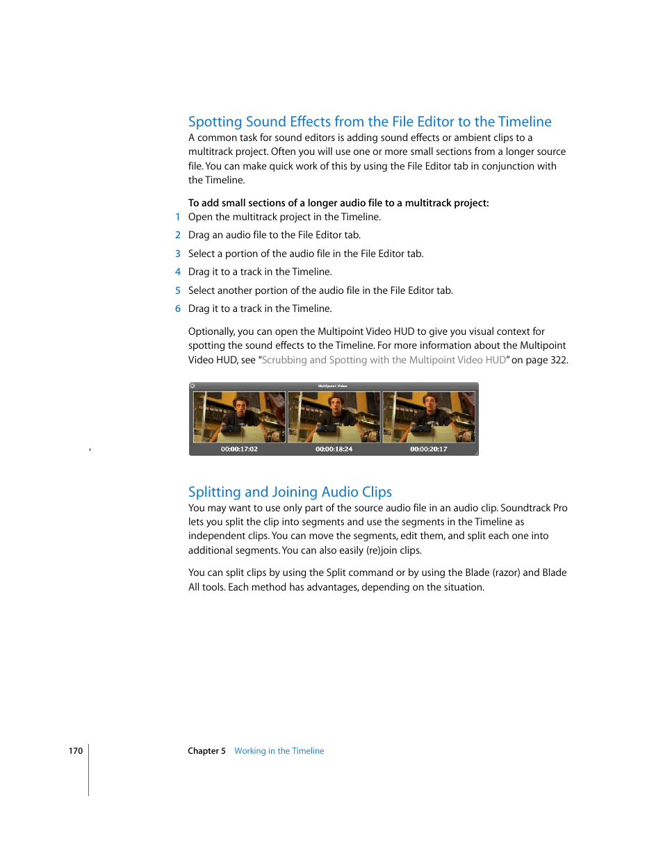 Splitting and joining audio clips | Apple Soundtrack Pro 2 User Manual | Page 170 / 566