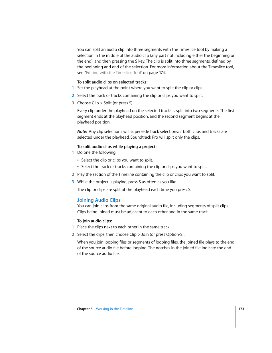 Joining audio clips | Apple Soundtrack Pro 2 User Manual | Page 173 / 566