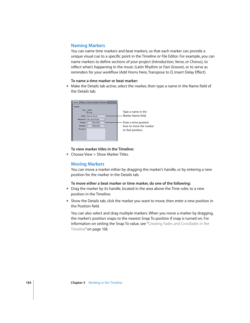 Naming markers, Moving markers | Apple Soundtrack Pro 2 User Manual | Page 184 / 566