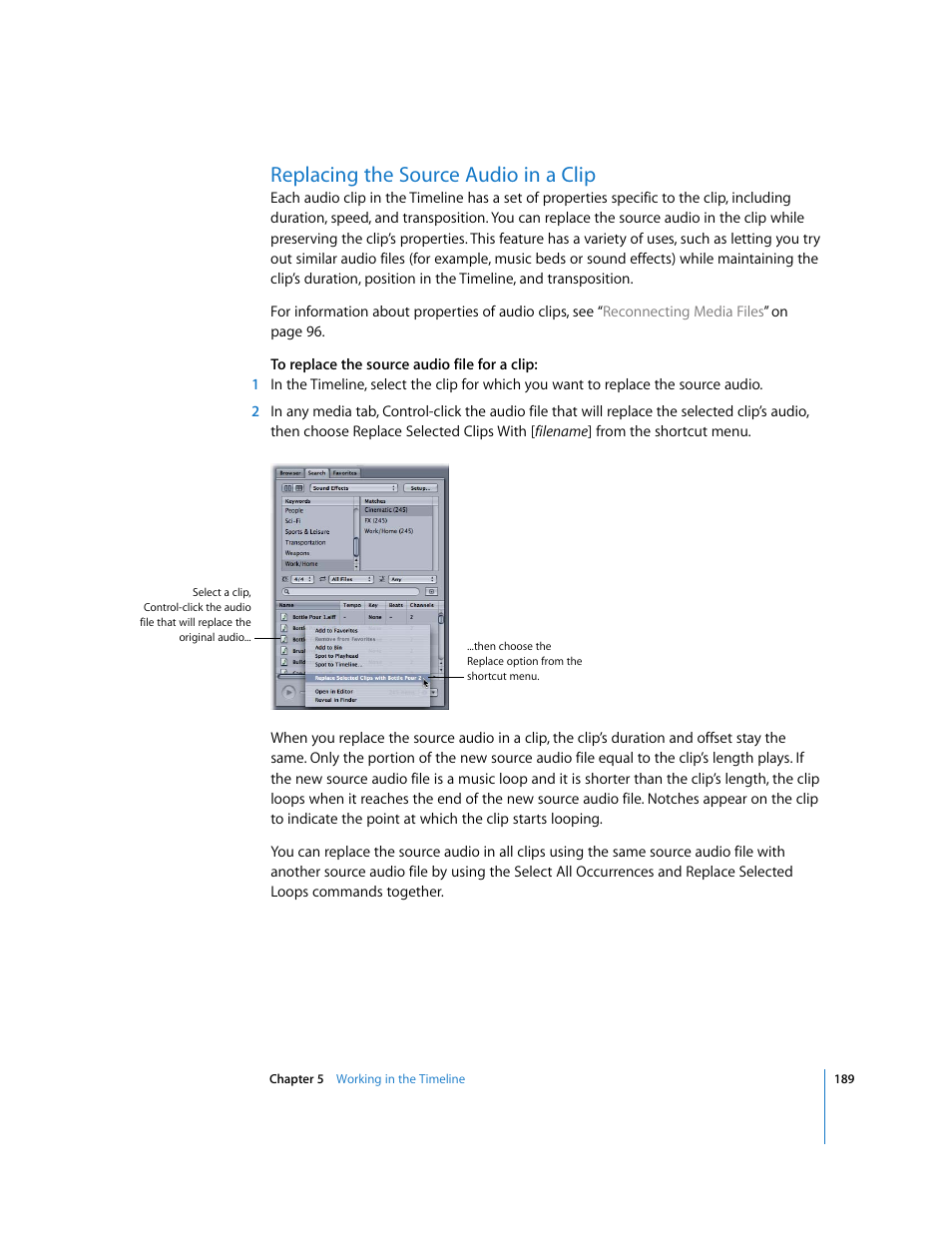 Replacing the source audio in a clip | Apple Soundtrack Pro 2 User Manual | Page 189 / 566