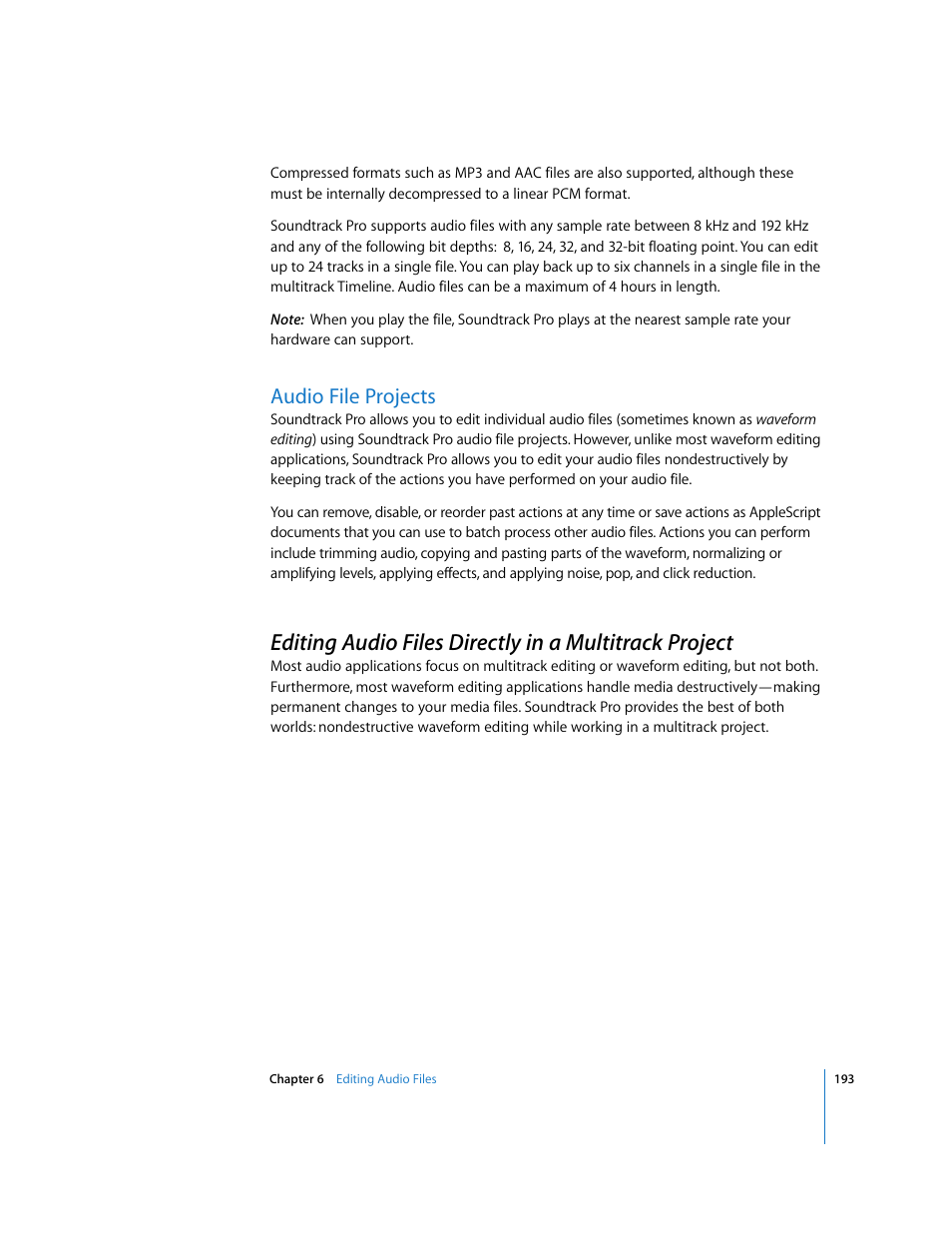 Audio file projects | Apple Soundtrack Pro 2 User Manual | Page 193 / 566