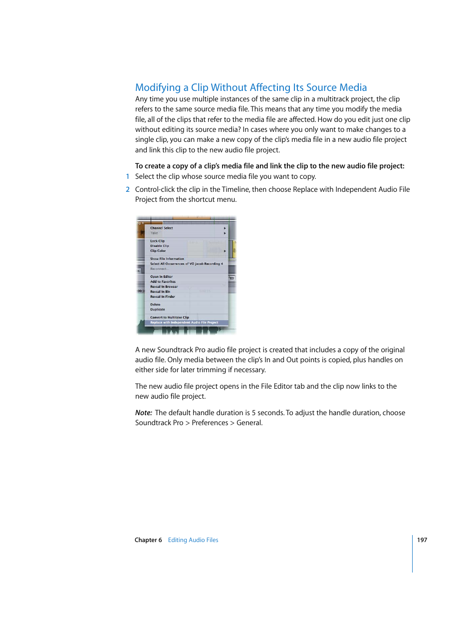 Modifying a clip without affecting its source, Media | Apple Soundtrack Pro 2 User Manual | Page 197 / 566