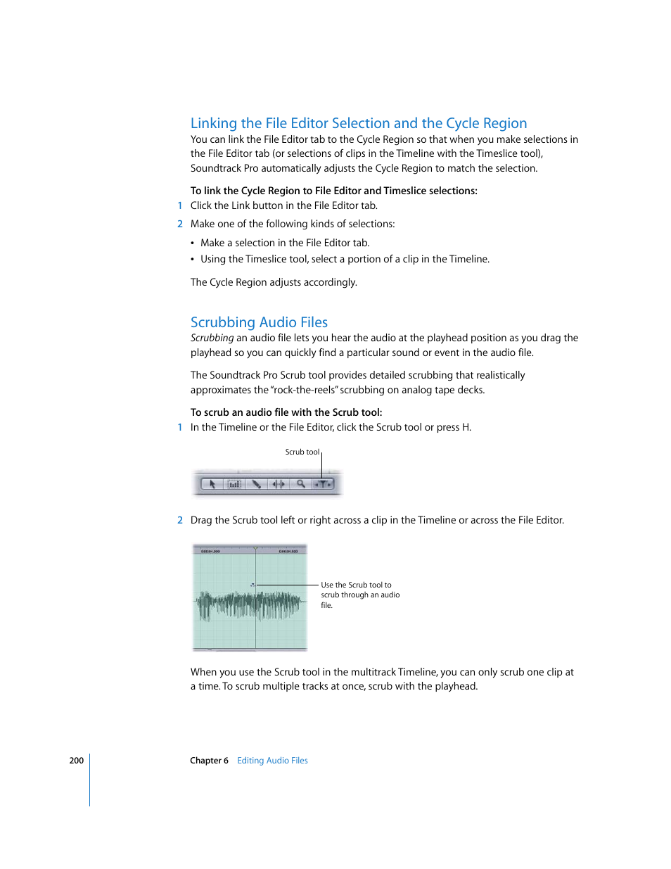 Scrubbing audio files | Apple Soundtrack Pro 2 User Manual | Page 200 / 566