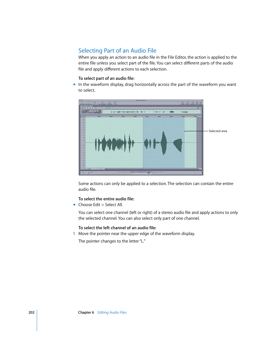 Selecting part of an audio file | Apple Soundtrack Pro 2 User Manual | Page 202 / 566