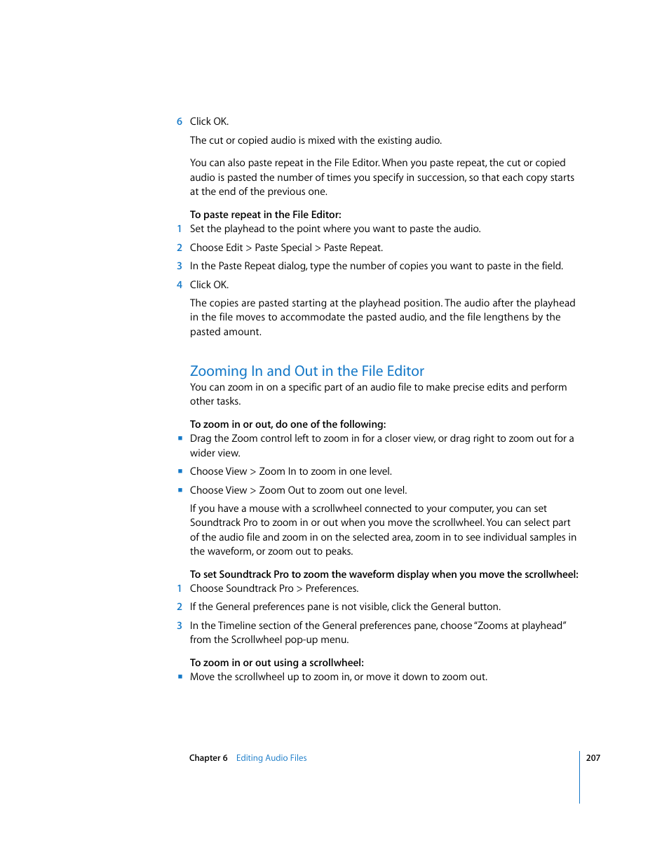 Zooming in and out in the file editor | Apple Soundtrack Pro 2 User Manual | Page 207 / 566