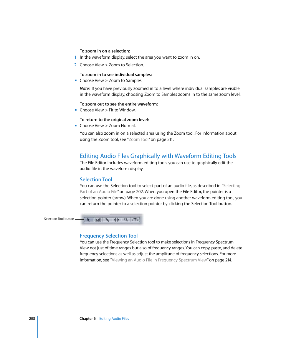 Selection tool, Frequency selection tool | Apple Soundtrack Pro 2 User Manual | Page 208 / 566