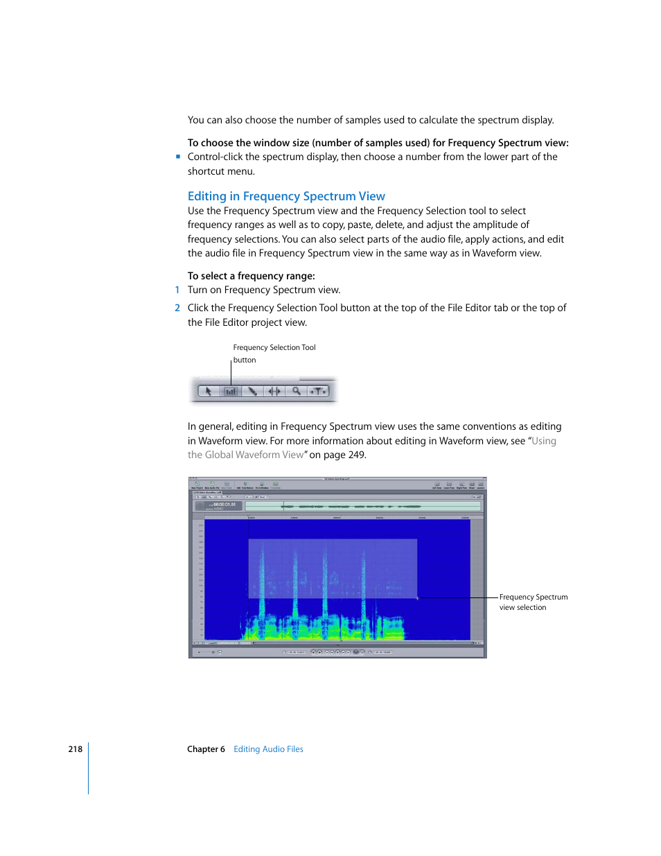 Editing in frequency spectrum view | Apple Soundtrack Pro 2 User Manual | Page 218 / 566