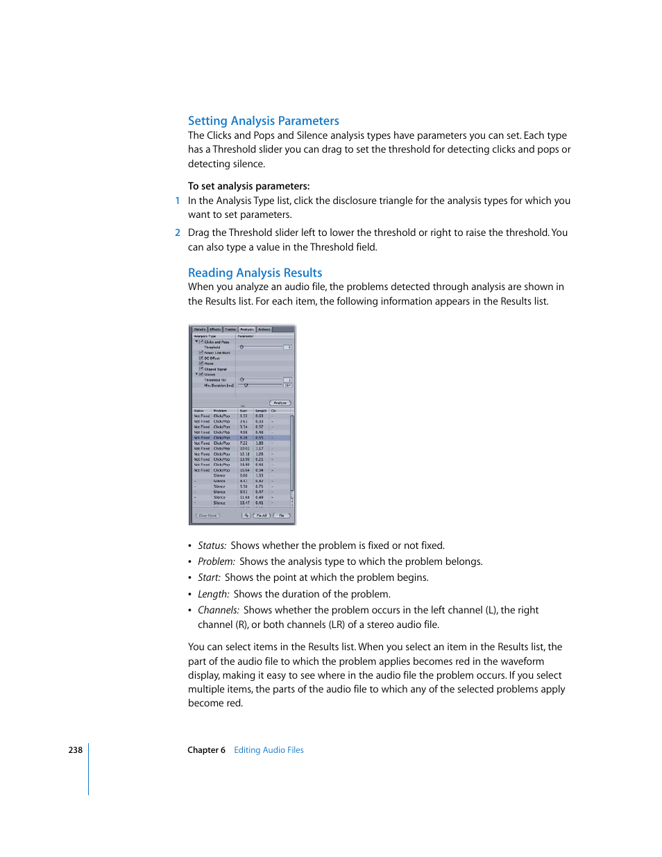 Setting analysis parameters, Reading analysis results | Apple Soundtrack Pro 2 User Manual | Page 238 / 566