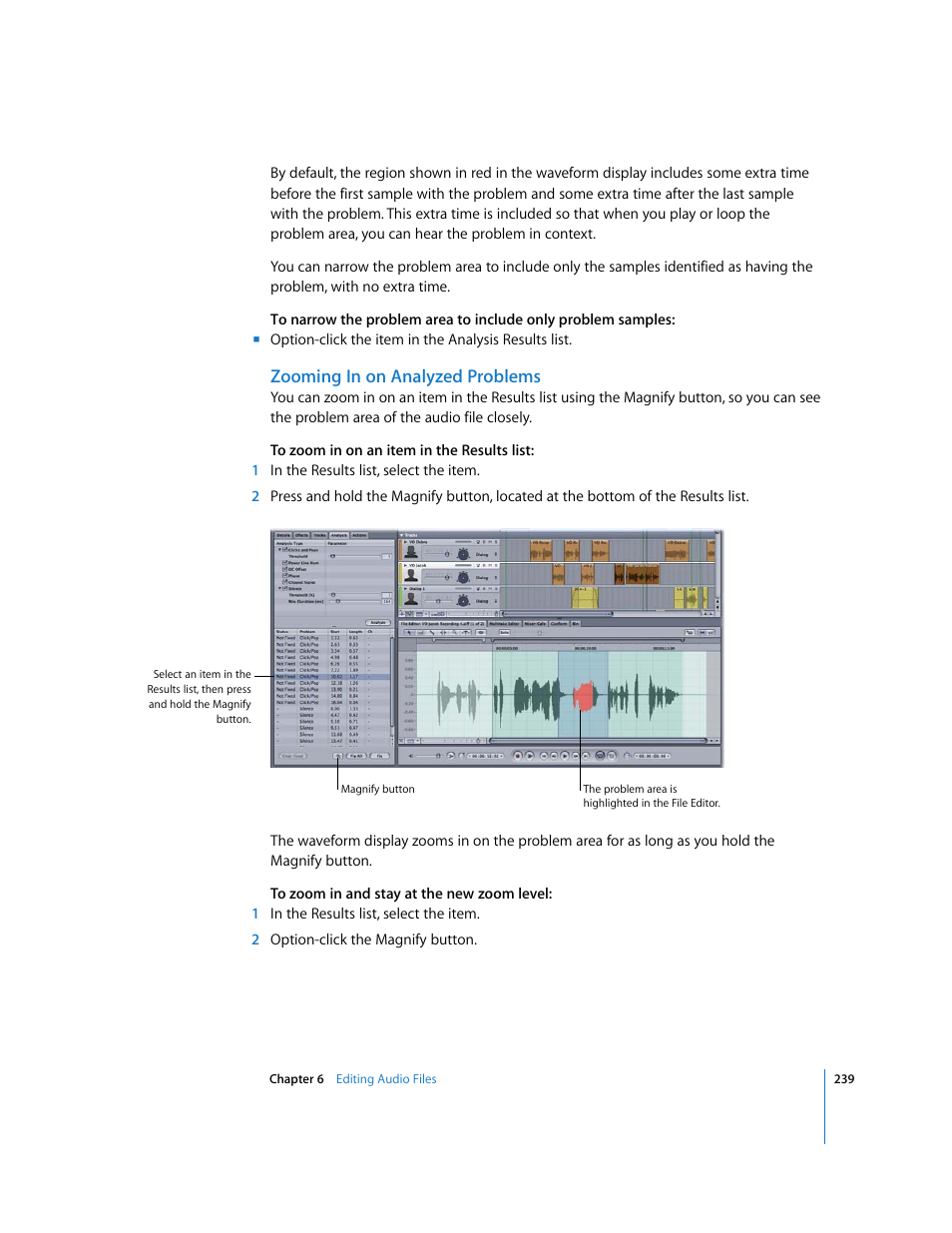 Zooming in on analyzed problems | Apple Soundtrack Pro 2 User Manual | Page 239 / 566