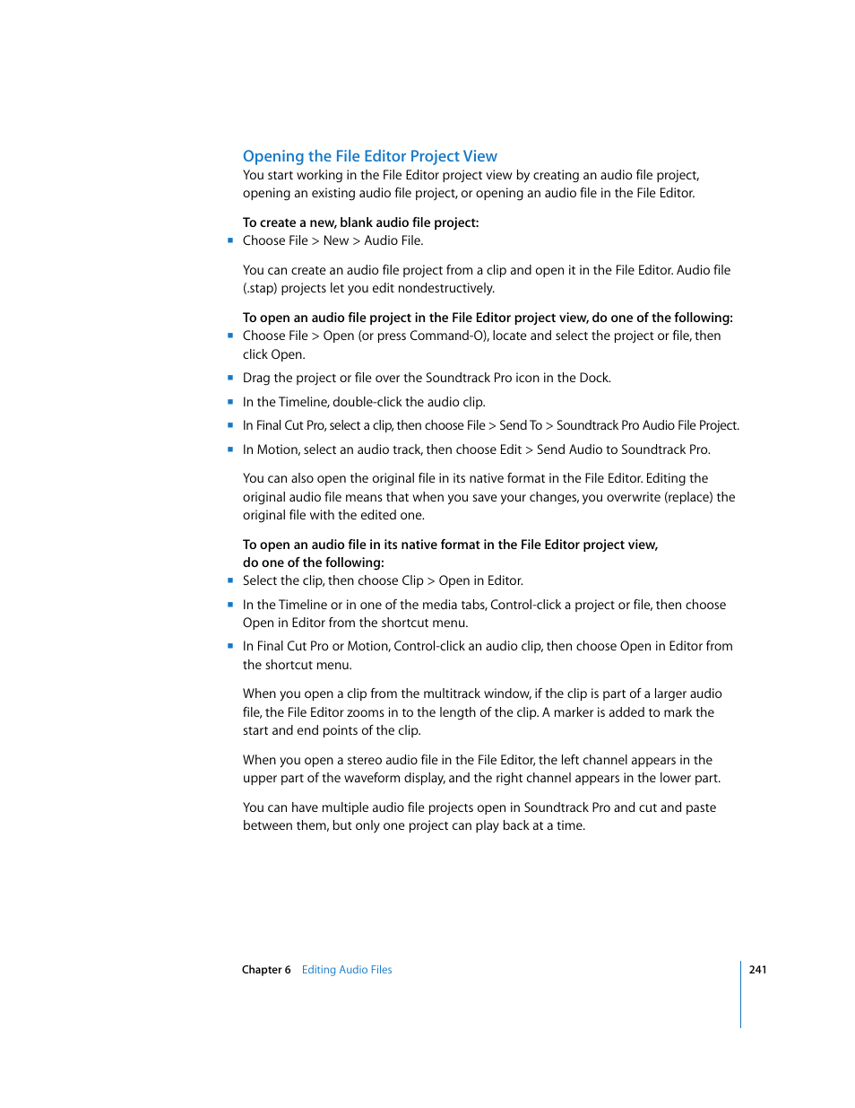 Opening the file editor project view | Apple Soundtrack Pro 2 User Manual | Page 241 / 566