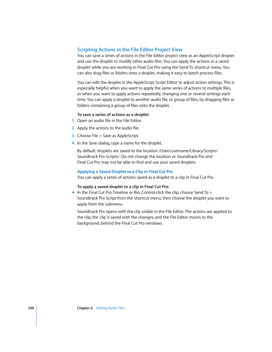 Scripting actions in the file editor project view | Apple Soundtrack Pro 2 User Manual | Page 248 / 566