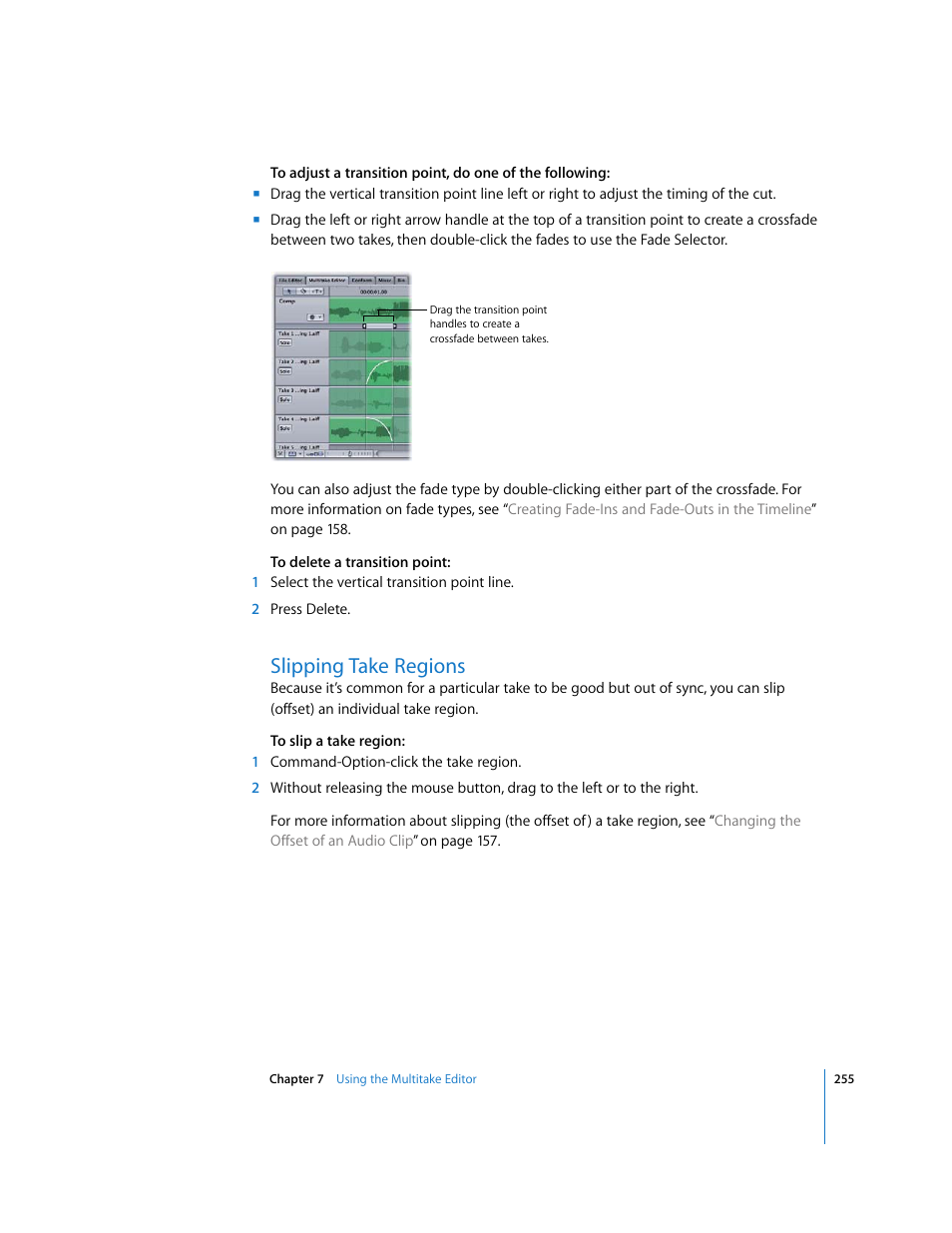 Slipping take regions | Apple Soundtrack Pro 2 User Manual | Page 255 / 566