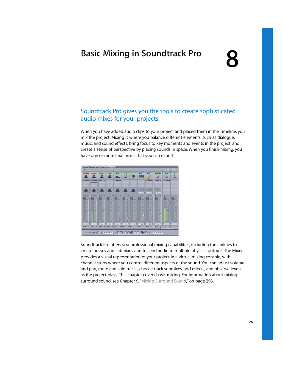 Basic mixing in soundtrackpro, Chapter 8, Basic mixing in soundtrack pro | Apple Soundtrack Pro 2 User Manual | Page 261 / 566