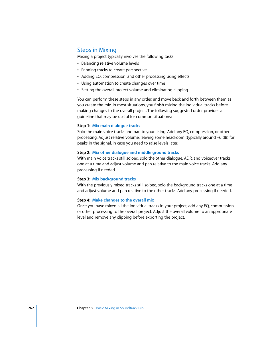 Steps in mixing | Apple Soundtrack Pro 2 User Manual | Page 262 / 566