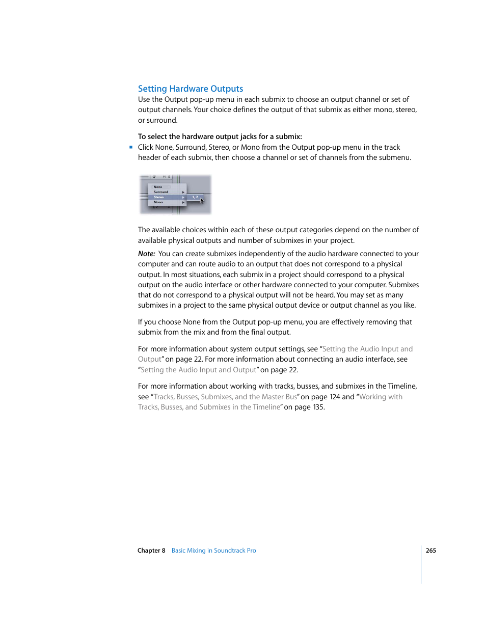 Setting hardware outputs | Apple Soundtrack Pro 2 User Manual | Page 265 / 566