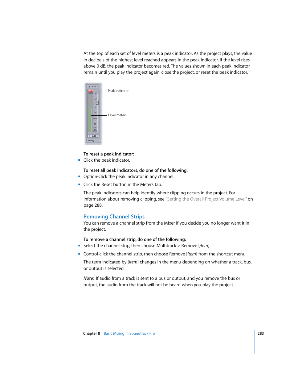 Removing channel strips | Apple Soundtrack Pro 2 User Manual | Page 283 / 566