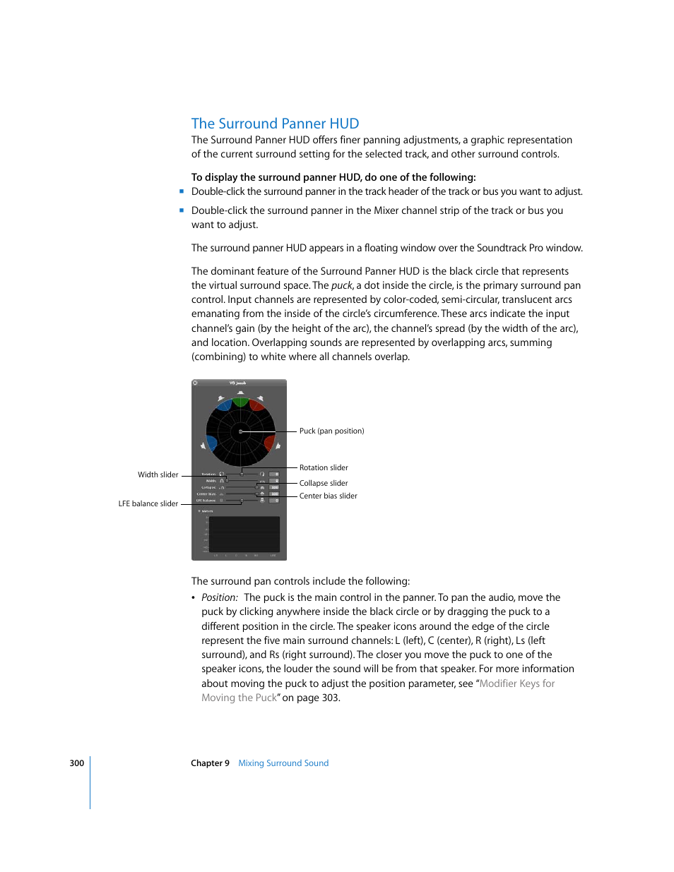 The surround panner hud, Surround panner hud | Apple Soundtrack Pro 2 User Manual | Page 300 / 566