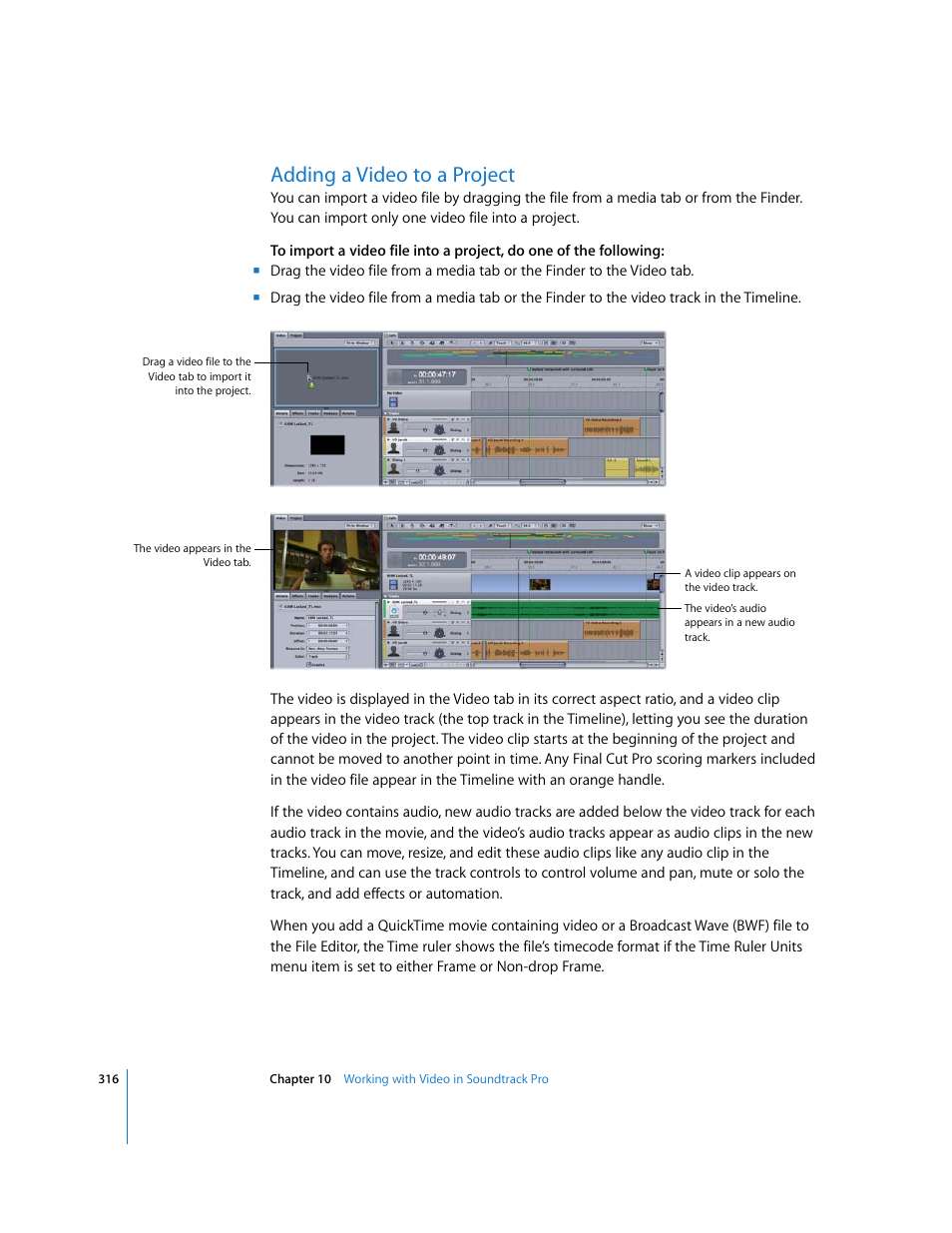 Adding a video to a project | Apple Soundtrack Pro 2 User Manual | Page 316 / 566