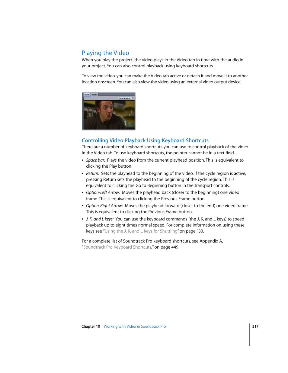 Playing the video | Apple Soundtrack Pro 2 User Manual | Page 317 / 566