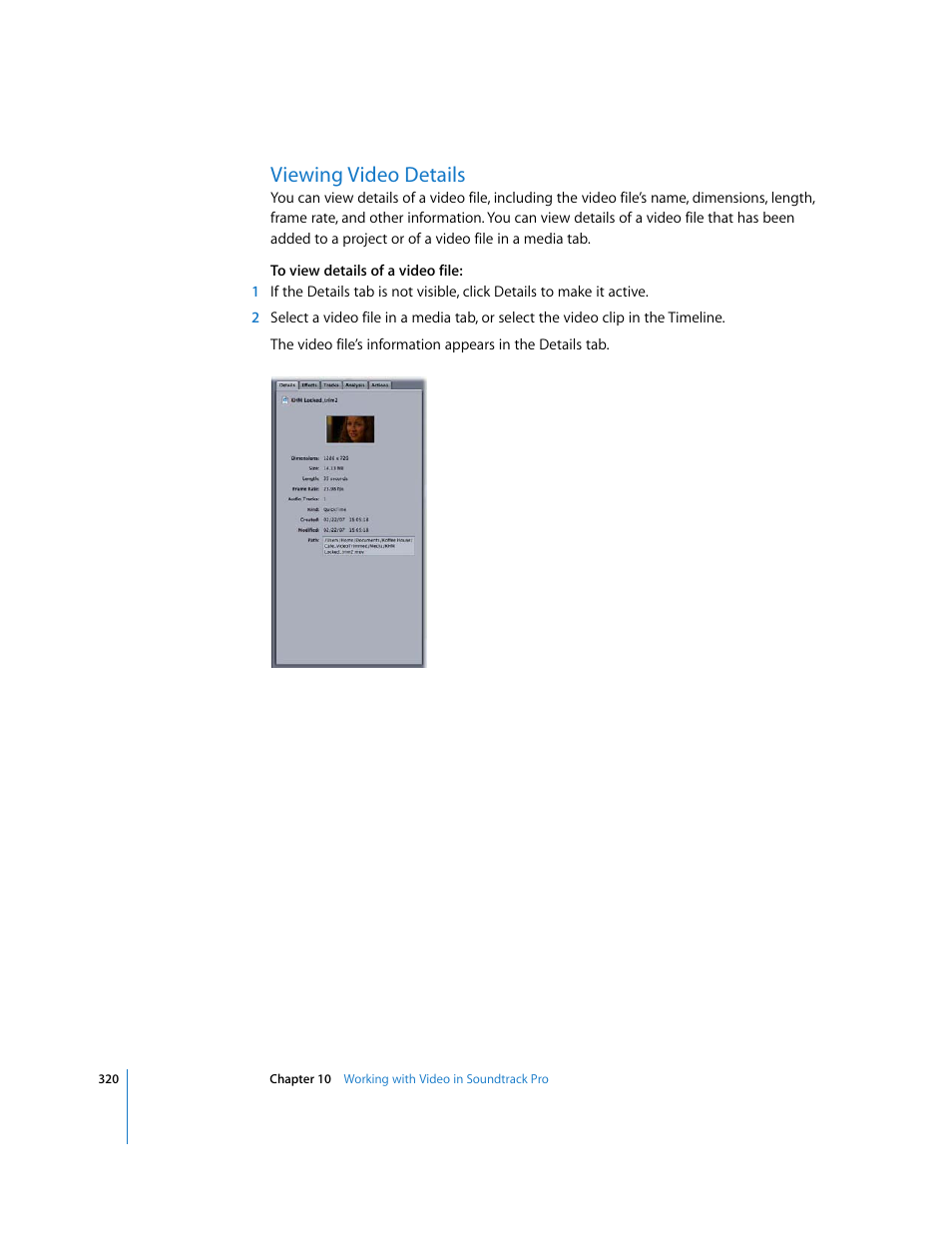 Viewing video details | Apple Soundtrack Pro 2 User Manual | Page 320 / 566