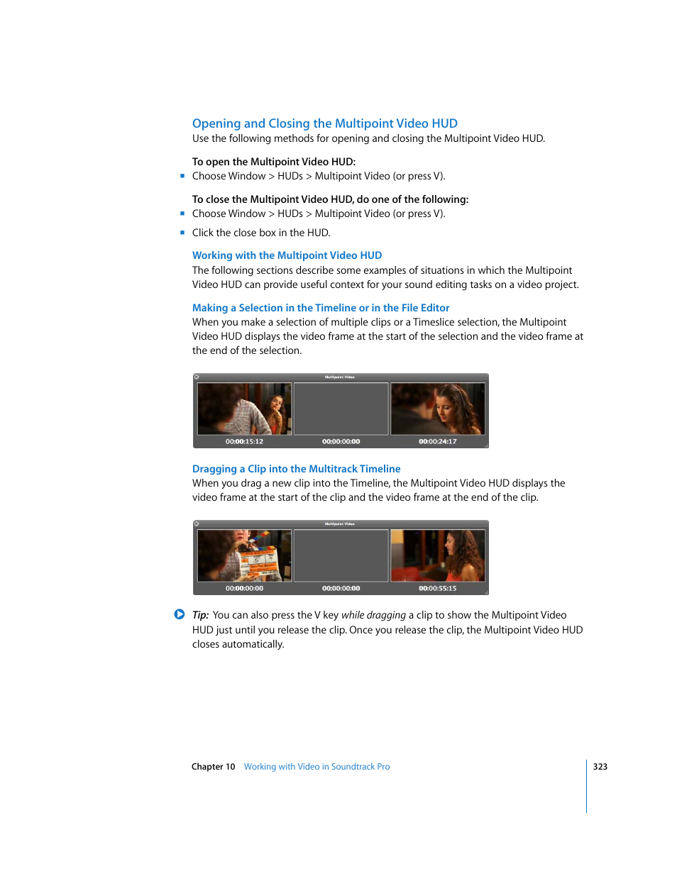 Opening and closing the multipoint video hud | Apple Soundtrack Pro 2 User Manual | Page 323 / 566
