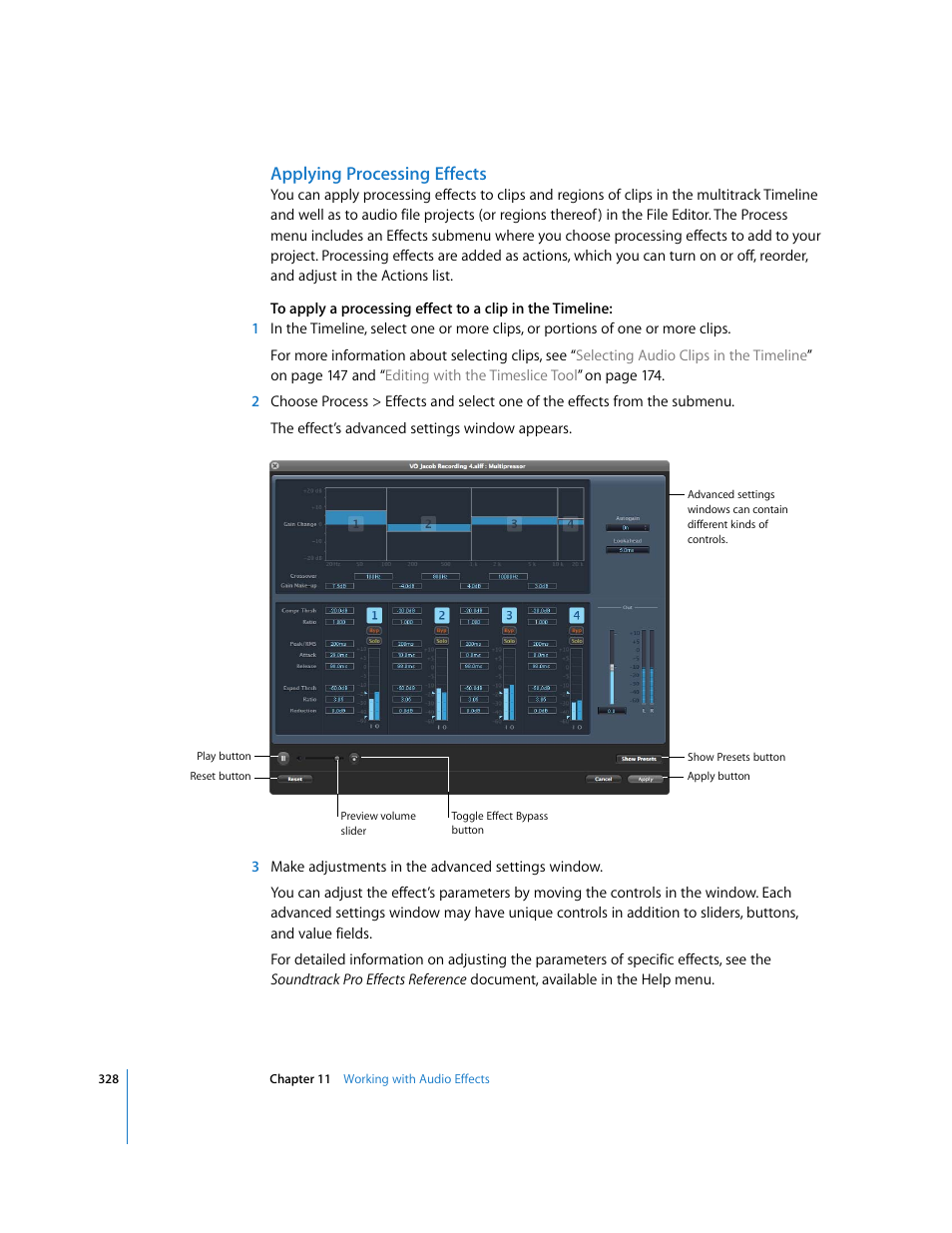 Applying processing effects | Apple Soundtrack Pro 2 User Manual | Page 328 / 566