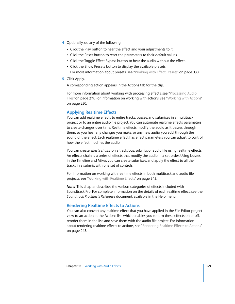 Applying realtime effects, Rendering realtime effects to actions | Apple Soundtrack Pro 2 User Manual | Page 329 / 566