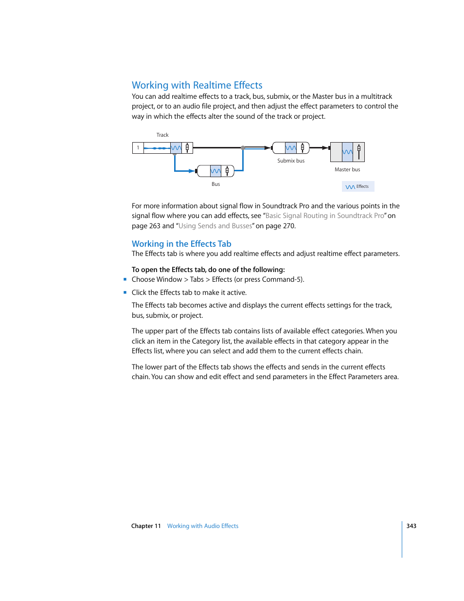 Working with realtime effects, Working in the effects tab | Apple Soundtrack Pro 2 User Manual | Page 343 / 566