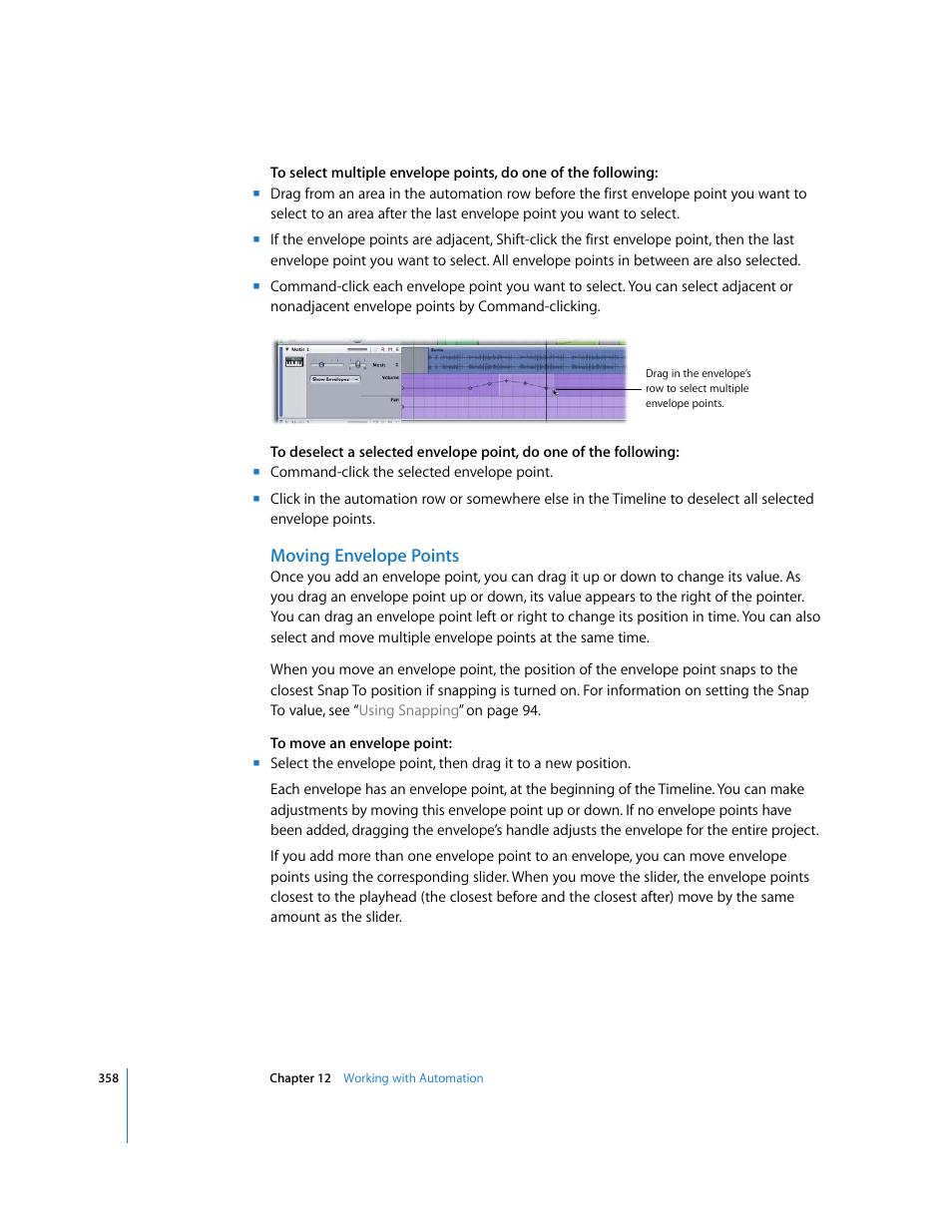 Moving envelope points | Apple Soundtrack Pro 2 User Manual | Page 358 / 566