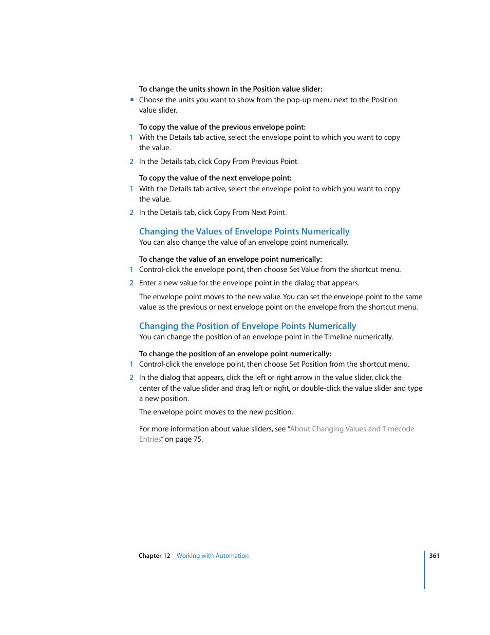 Changing the values of envelope points numerically | Apple Soundtrack Pro 2 User Manual | Page 361 / 566