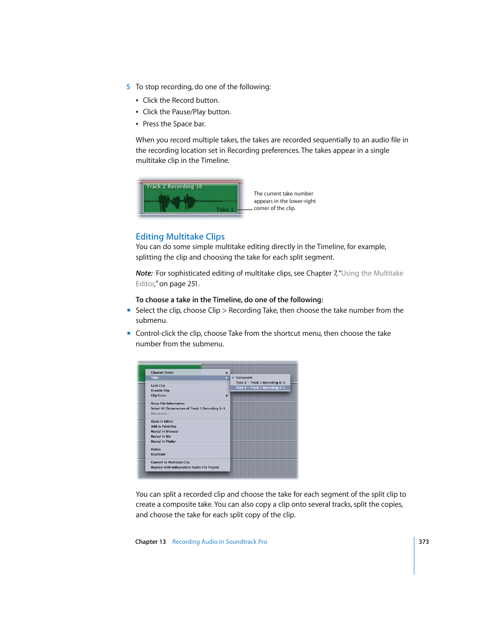 Editing multitake clips | Apple Soundtrack Pro 2 User Manual | Page 373 / 566